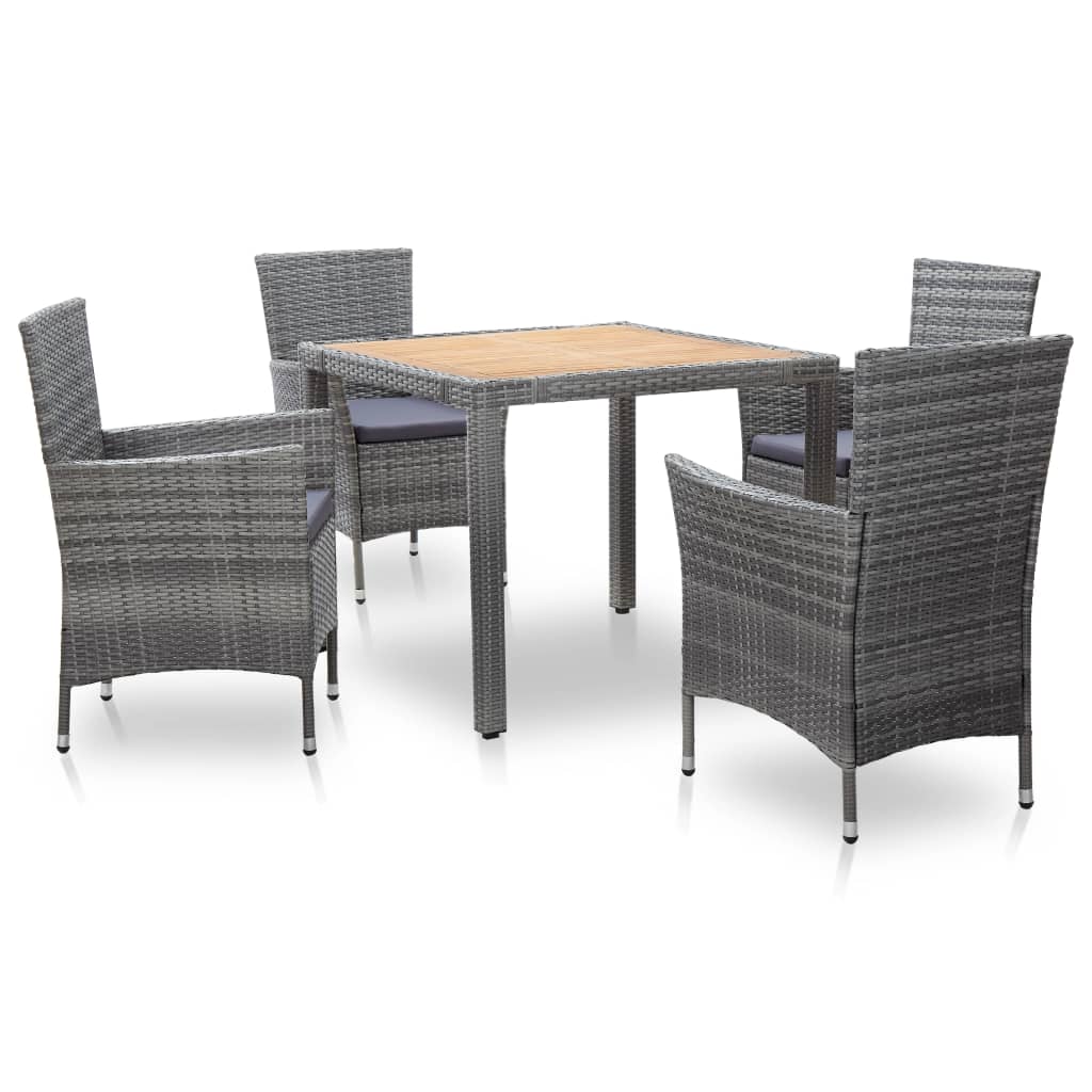 Vetonek Set de comedor de jardín 5 pzas y cojines ratán sintético gris