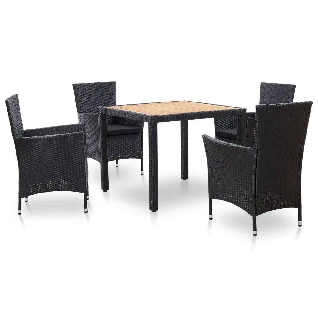 Vetonek Set de comedor de jardín 5 pzas y cojines ratán sintético negro