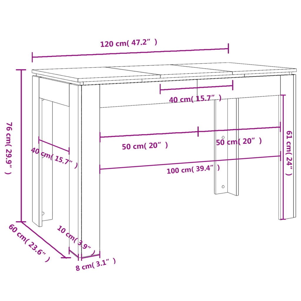 Mesa de comedor de madera negro 120x60x76 cm vidaXL