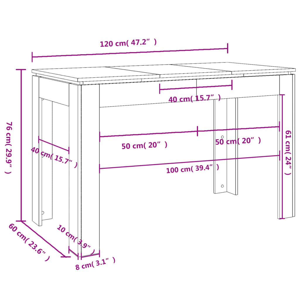 Mesa de comedor madera de ingeniería blanco brillo 120x60x76 cm vidaXL