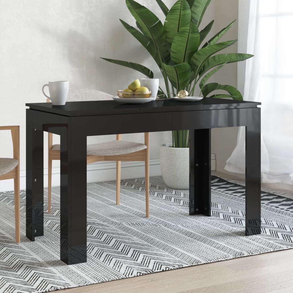 Vetonek Mesa de comedor madera de ingeniería negro brillo 120x60x76 cm