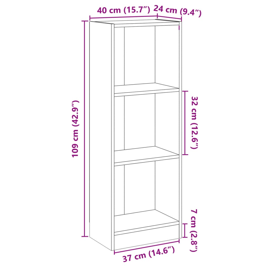 Estantería de 3 niveles madera sintetizada Nexus hormigón 40x24x109 cm vidaXL