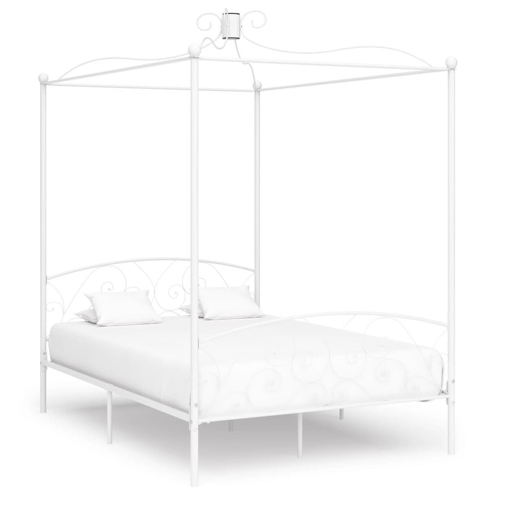 Vetonek Estructura cama con dosel sin colchón metal blanco 140x200 cm