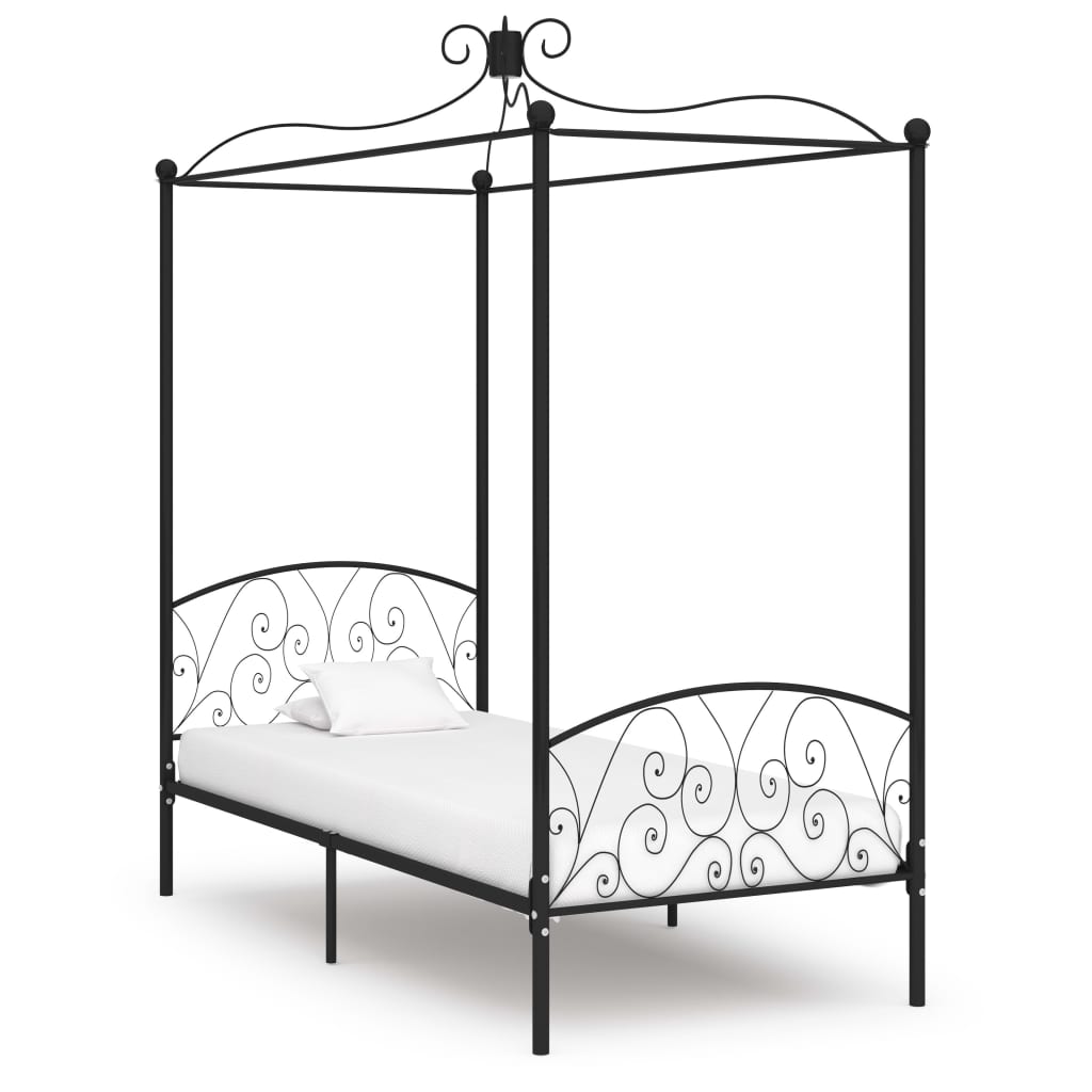 Vetonek Estructura cama con dosel sin colchón metal negro 100x200 cm