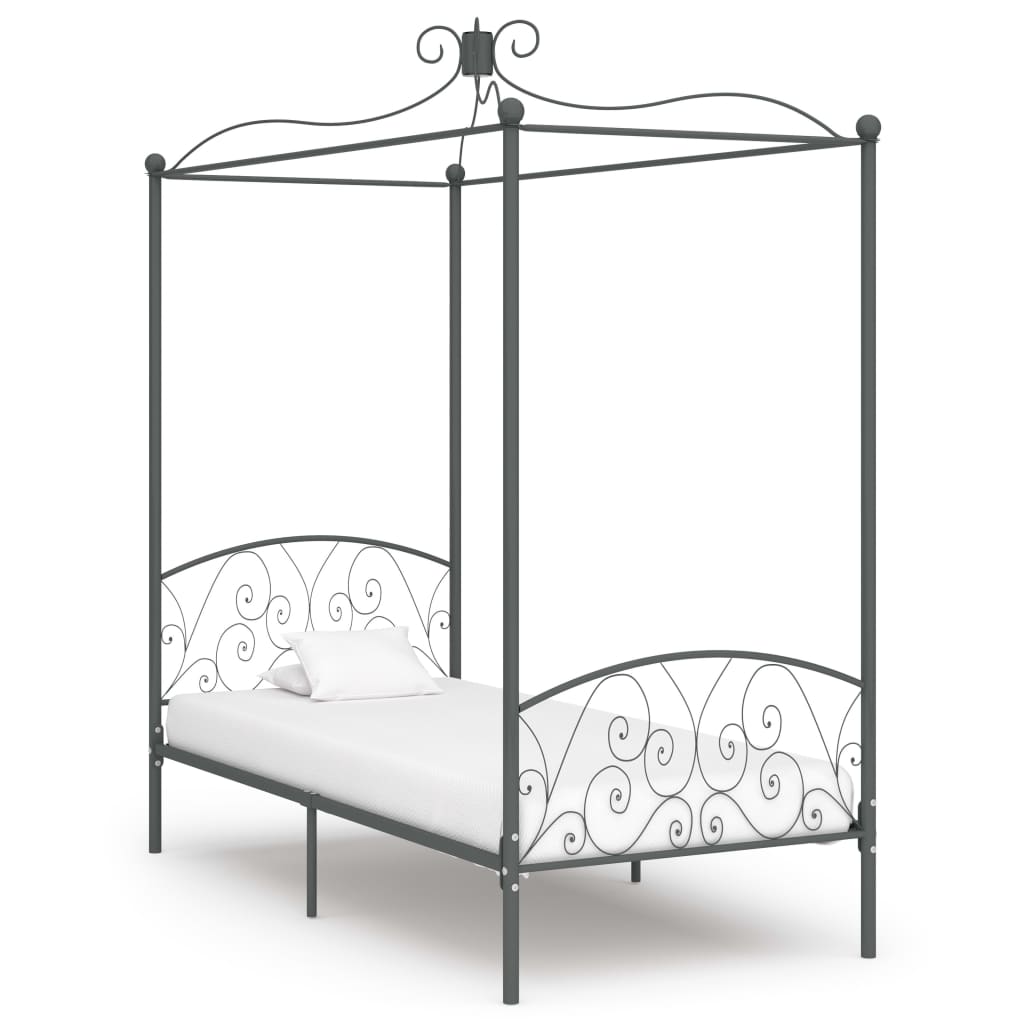 Vetonek Estructura cama con dosel sin colchón metal gris 90x200 cm