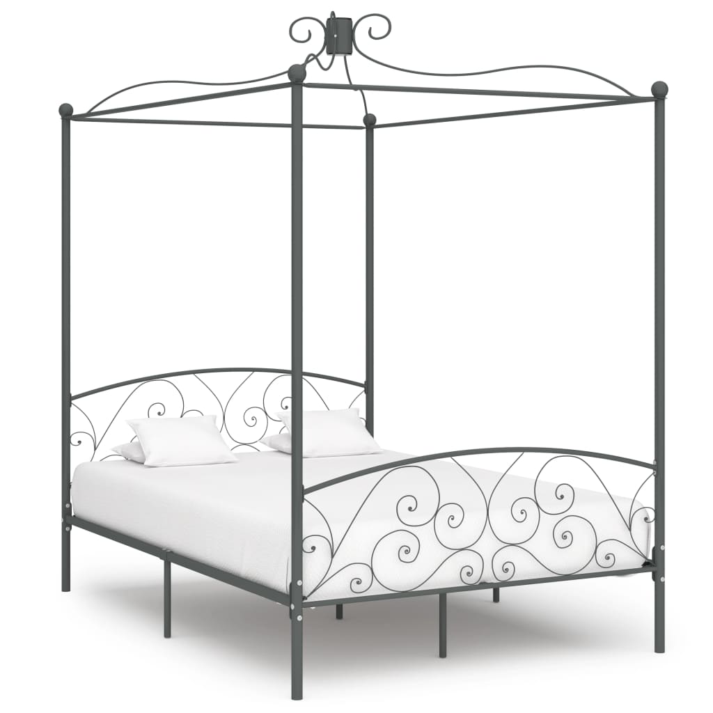 Vetonek Estructura cama con dosel sin colchón metal gris 120x200 cm