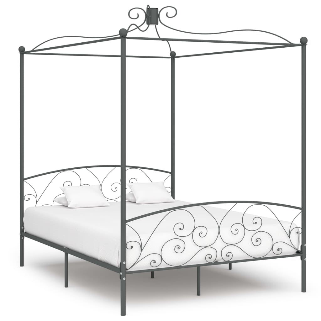 Vetonek Estructura cama con dosel sin colchón metal gris 180x200 cm