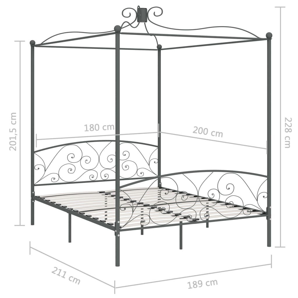 Estructura del llit amb marquesina sense matalàs de metall gris 180x200 cm