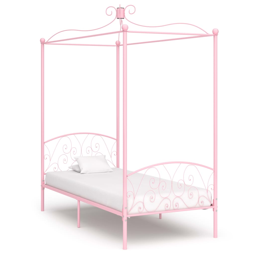 Vetonek Estructura cama con dosel sin colchón metal rosa 100x200 cm