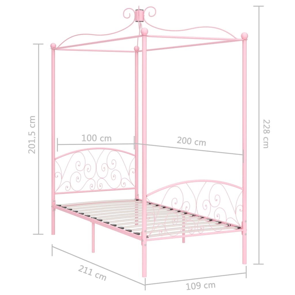 Estructura cama con dosel sin colchón metal rosa 100x200 cm - Vetonek