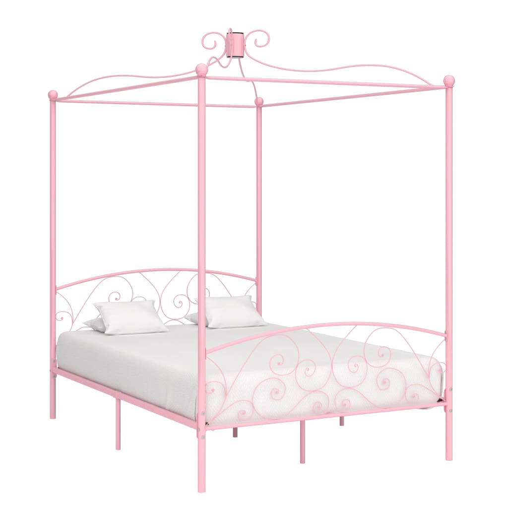 Vetonek Estructura cama con dosel sin colchón metal rosa 120x200 cm