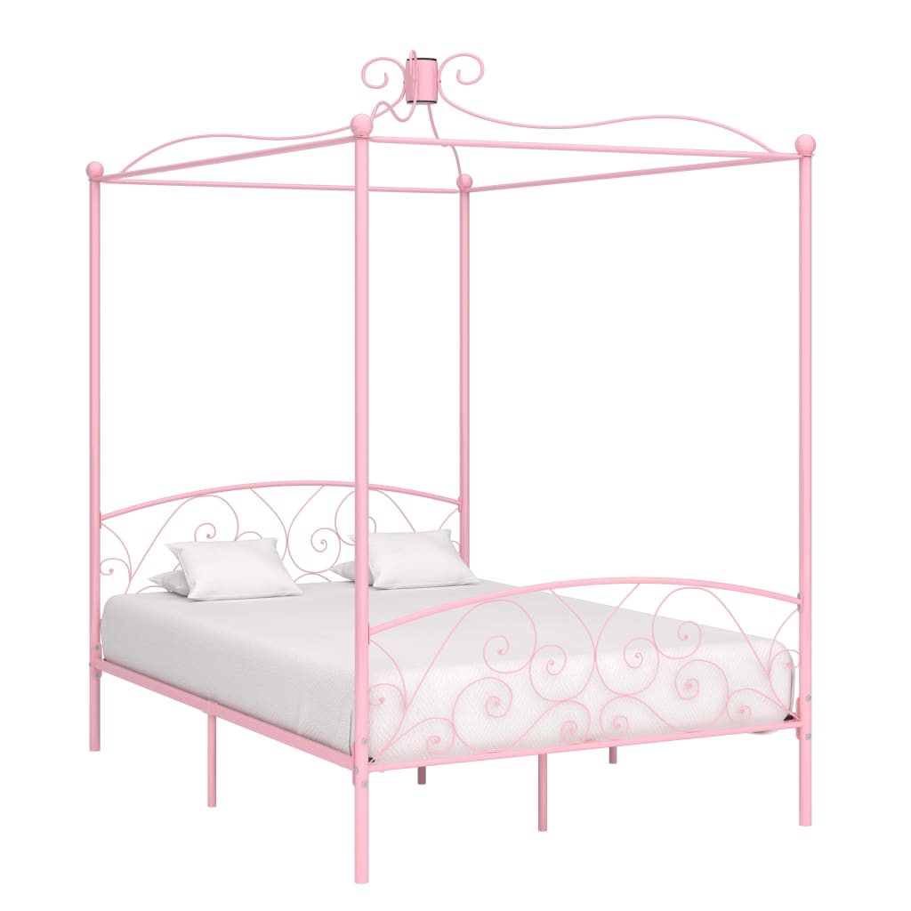 Vetonek Estructura cama con dosel sin colchón metal rosa 140x200 cm