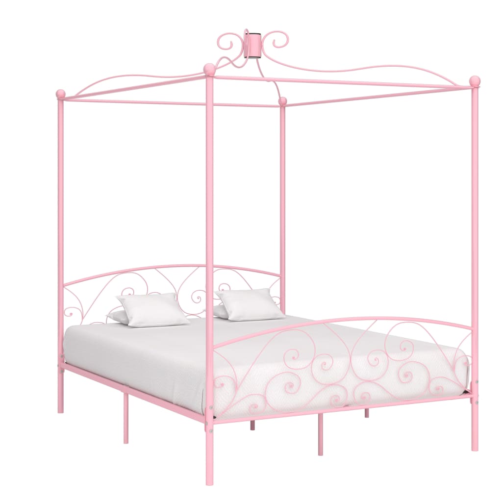 Vetonek Estructura cama con dosel sin colchón metal rosa 160x200 cm