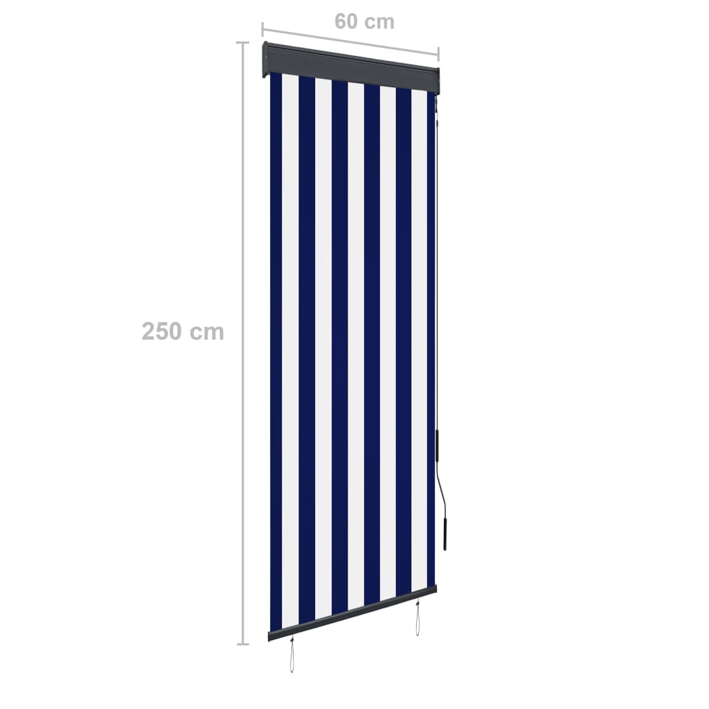 Estor enrollable de exterior azul y blanco 60x250 cm