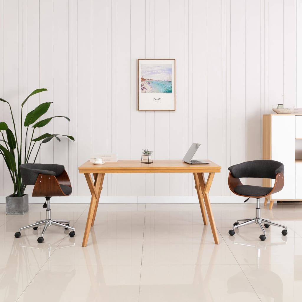 Vetonek Silla de comedor giratoria de madera curvada y tela gris