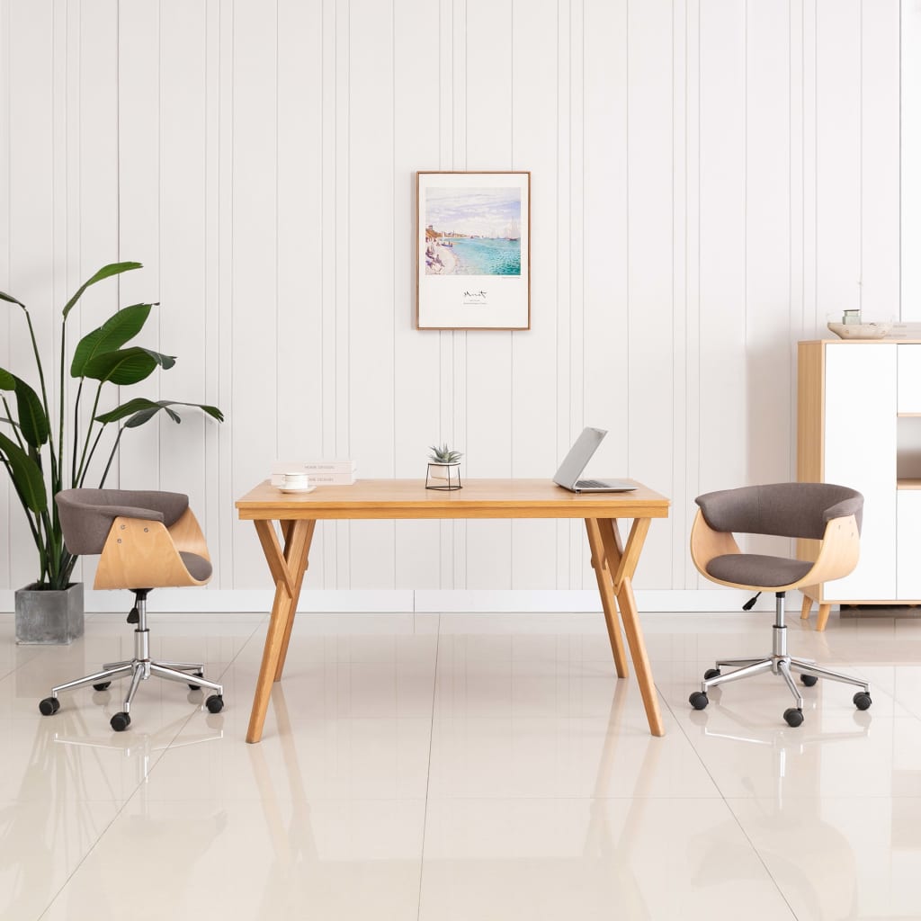 Vetonek Silla de comedor giratoria de madera curvada y tela gris taupe