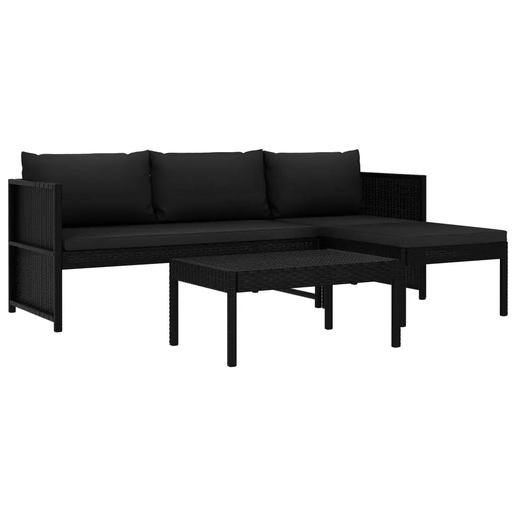 Vetonek Set de muebles de jardín 3 piezas y cojines ratán sintético negro