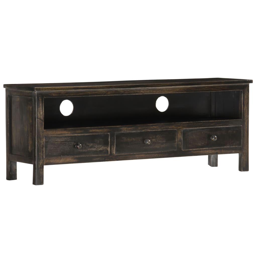 Vetonek Mueble para TV de madera maciza de mango negro 120x30x45 cm