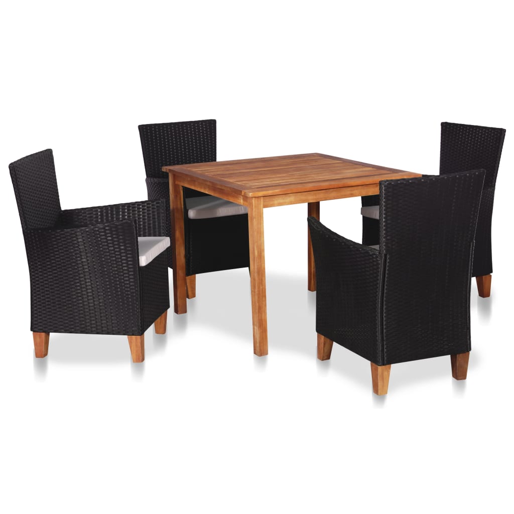 Vetonek Set de comedor de jardín 5 pzas ratán sintético negro y marrón