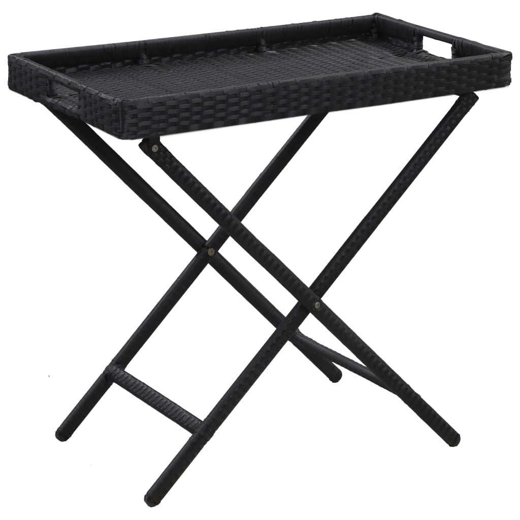 Vetonek Mesa plegable de ratán sintético negro 80x45x75 cm