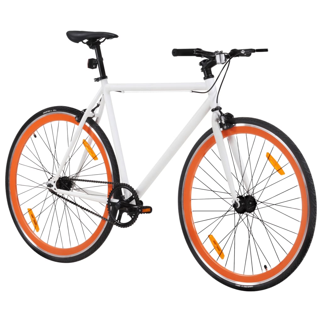 Bicicleta de piñón fijo blanco y naranja 700c 51 cm