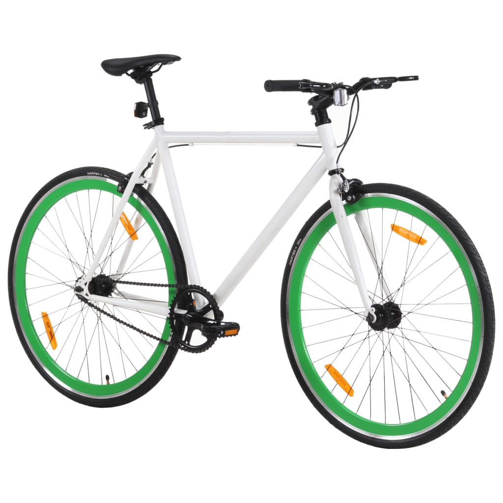 Bicicleta de piñón fijo blanco y verde 700c 59 cm