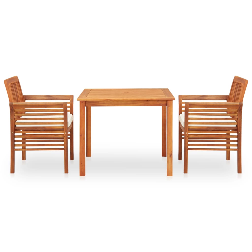 Set comedor de jardín 3 pzas y cojines madera maciza de acacia vidaXL