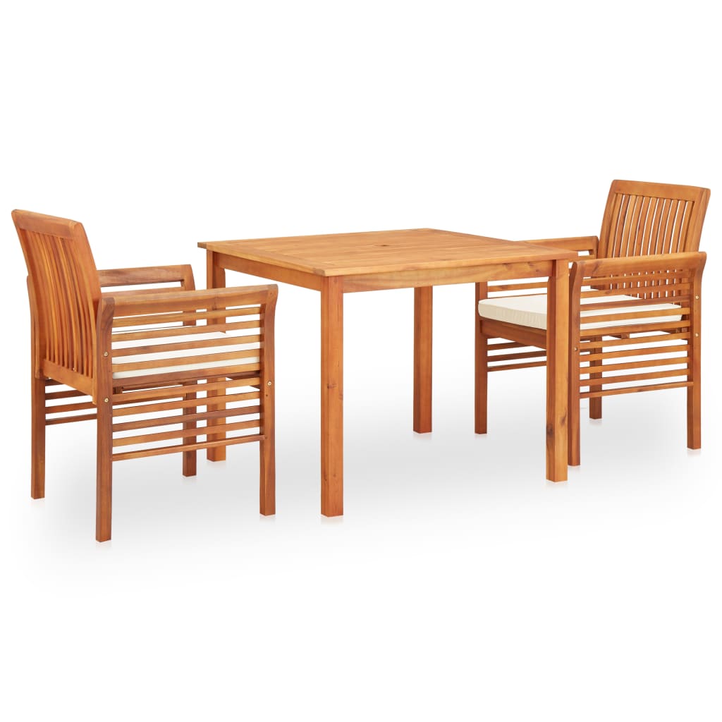 Vetonek Set comedor de jardín 3 pzas y cojines madera maciza de acacia