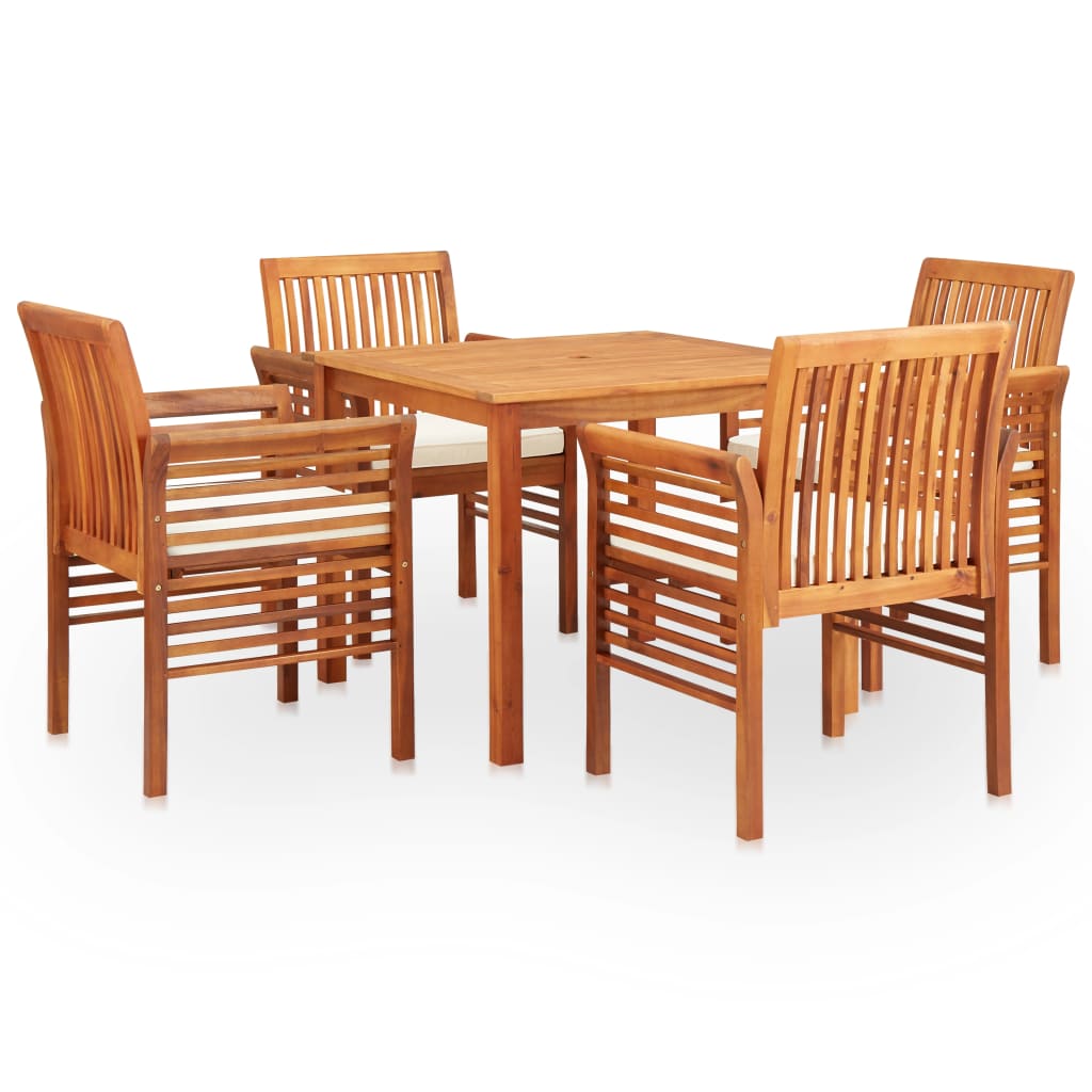 Vetonek Set comedor de jardín 5 pzas y cojines madera maciza de acacia