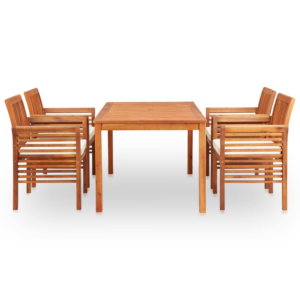 Set comedor de jardín 5 pzas y cojines madera maciza de acacia vidaXL