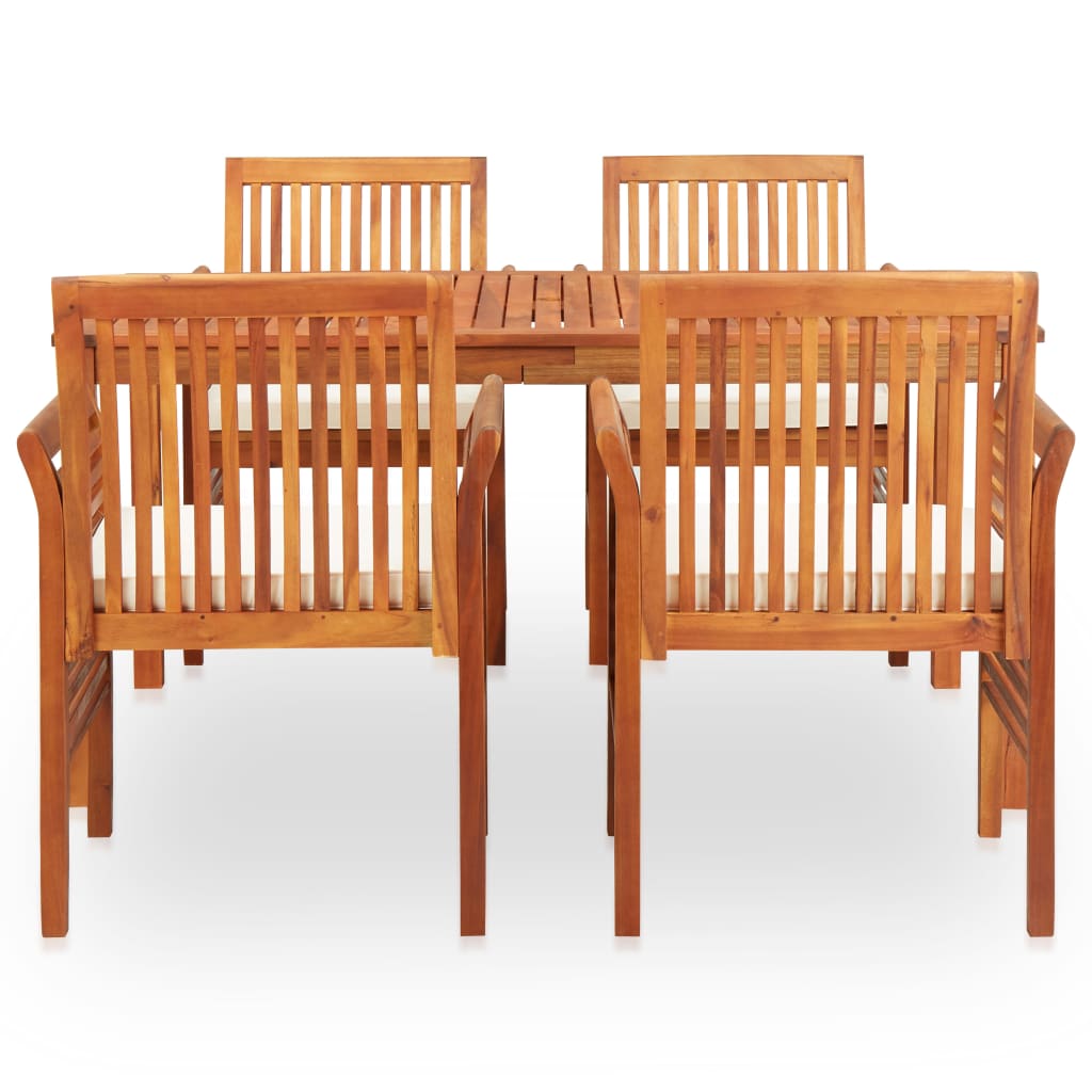 Set comedor de jardín 5 pzas y cojines madera maciza de acacia vidaXL