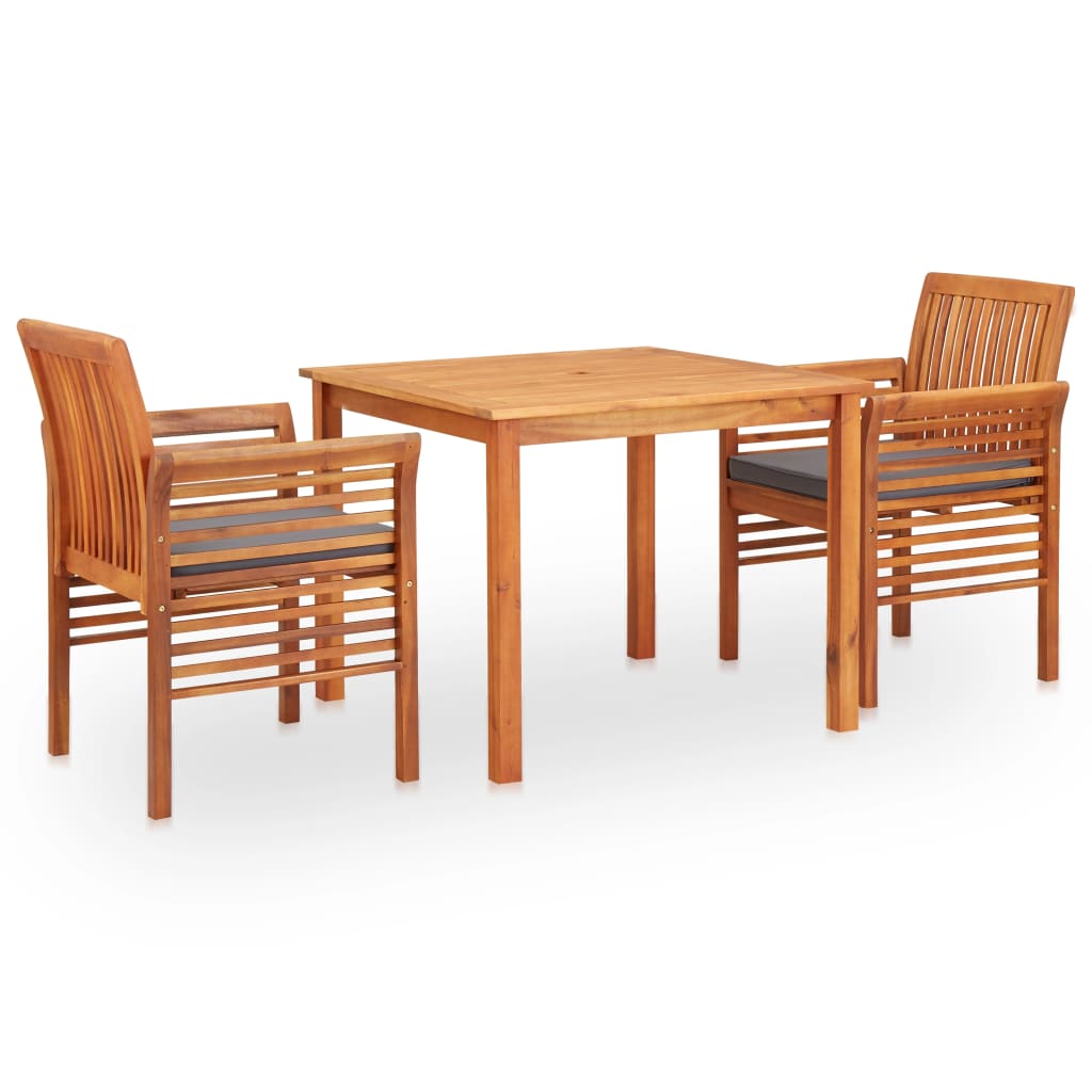 Vetonek Set comedor de jardín 3 pzas y cojines madera maciza de acacia