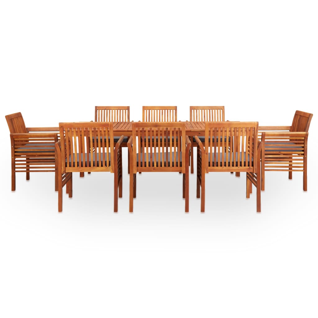 Set comedor de jardín 9 pzas y cojines madera maciza de acacia vidaXL