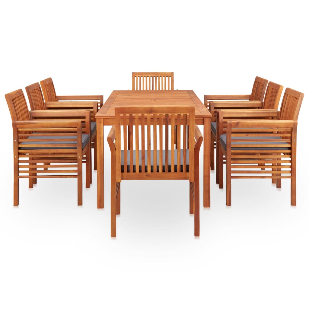 Set comedor de jardín 9 pzas y cojines madera maciza de acacia vidaXL