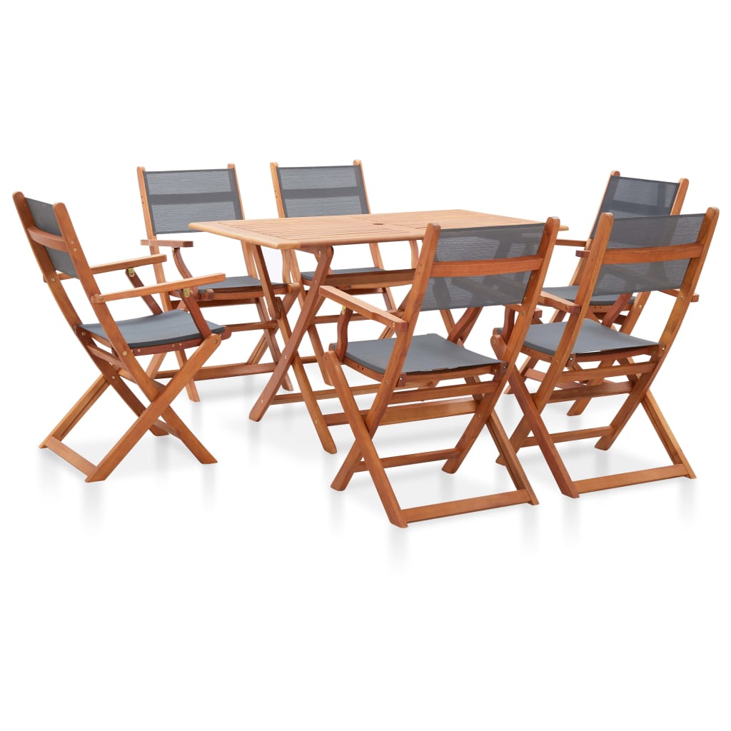 Vetonek Set de comedor para jardín 7 pzas madera maciza eucalipto gris