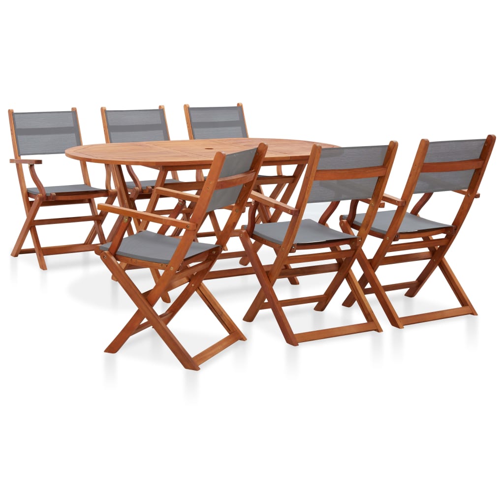 Vetonek Set de comedor de jardín 7 pzas madera eucalipto textilene gris 