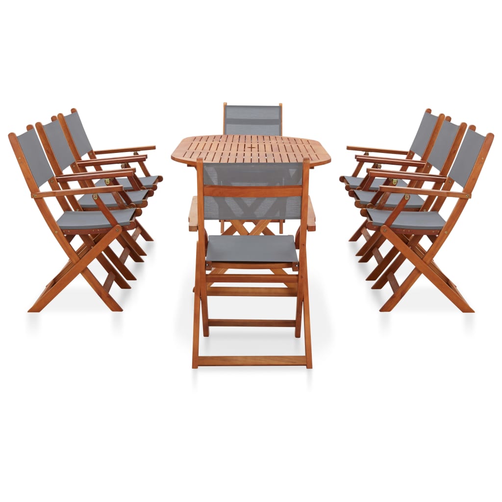 Set de comedor de jardín 9 pzas madera eucalipto textilene gris vidaXL