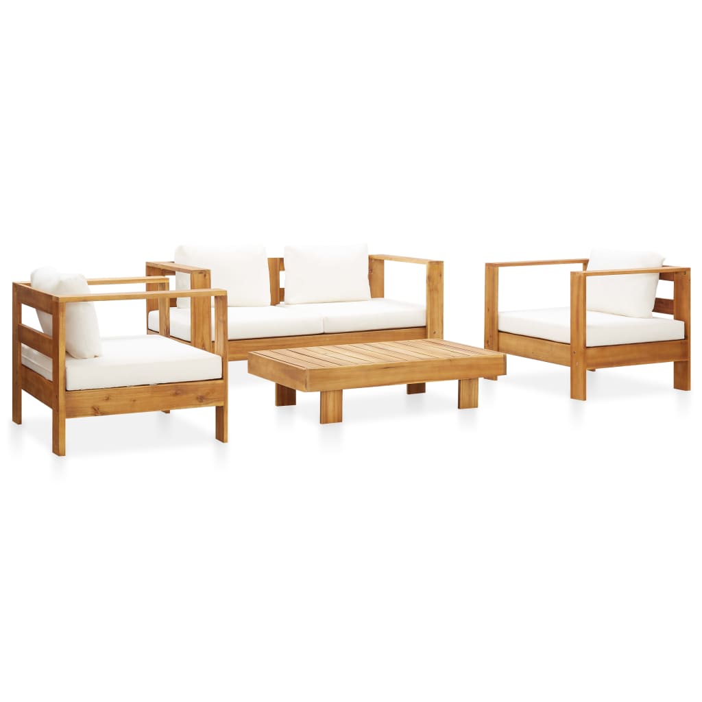 Vetonek Muebles de jardín 4 pzas con cojines madera maciza acacia crema