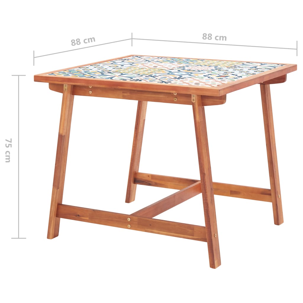 Set de comedor jardín 3 pzas madera acacia mosaico azulejos vidaXL