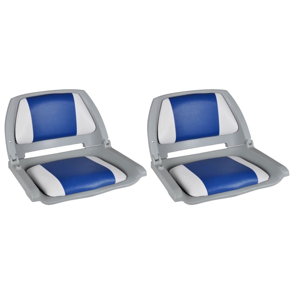 Vetonek 2x Asiento barco respaldo plegable cojín azul blanco 41x51x48cm