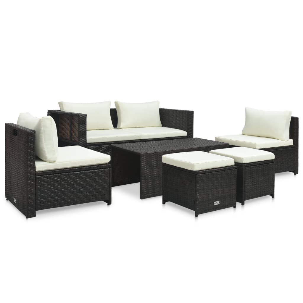 Vetonek Set muebles de jardín 6 piezas y cojines ratán sintético marrón