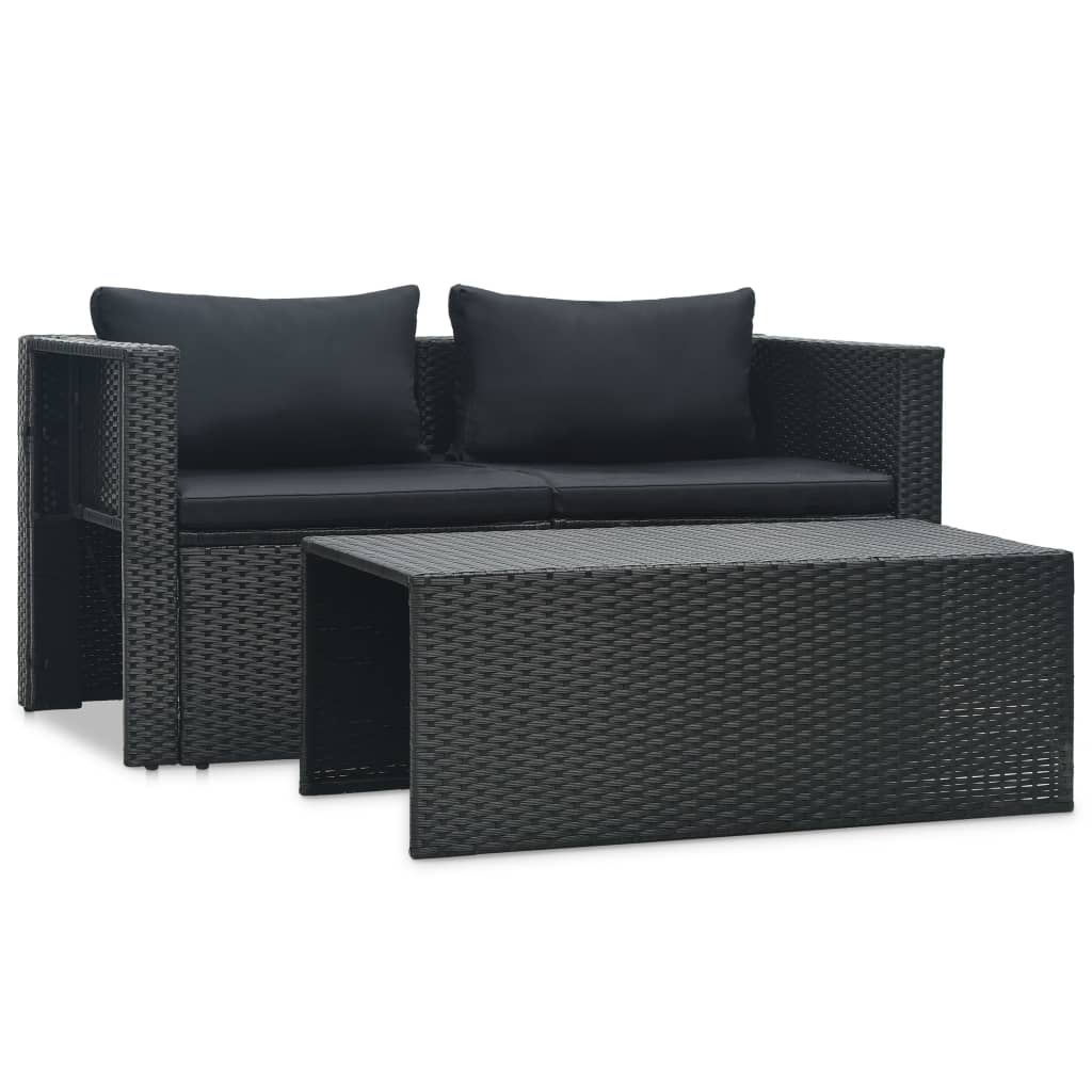 Set muebles de jardín 6 piezas y cojines ratán sintético negro vidaXL