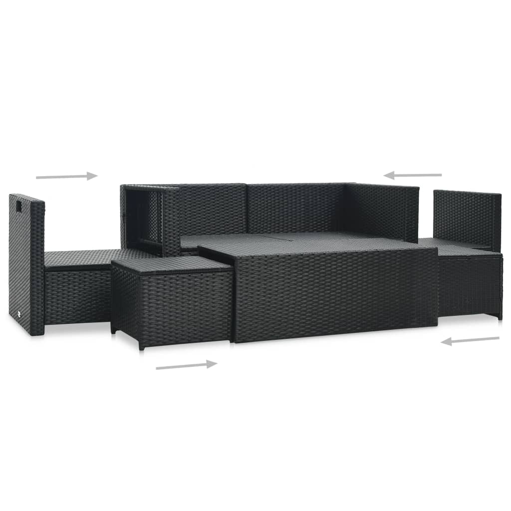 Set muebles de jardín 6 piezas y cojines ratán sintético negro - Vetonek