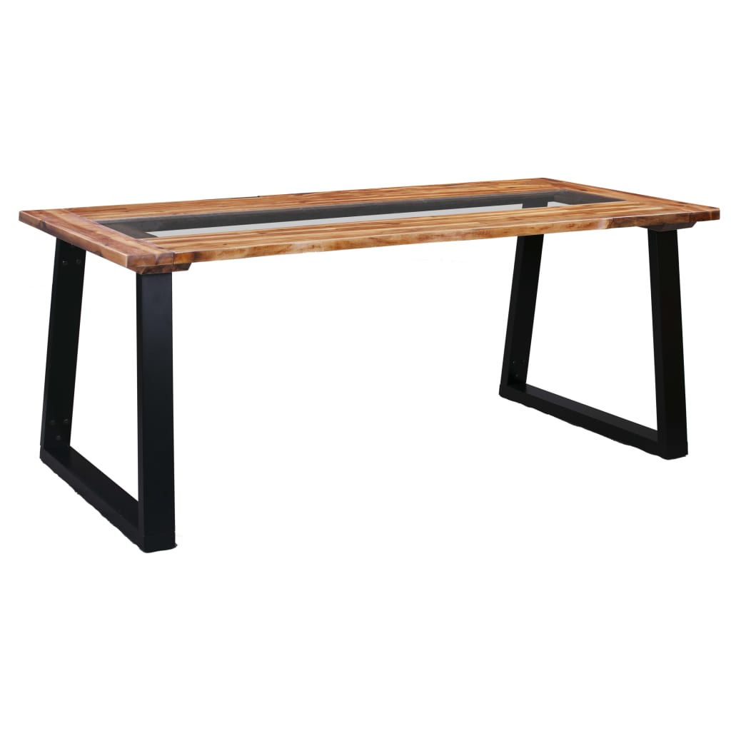 Vetonek Mesa de comedor de madera maciza de acacia y vidrio 180x90x75cm