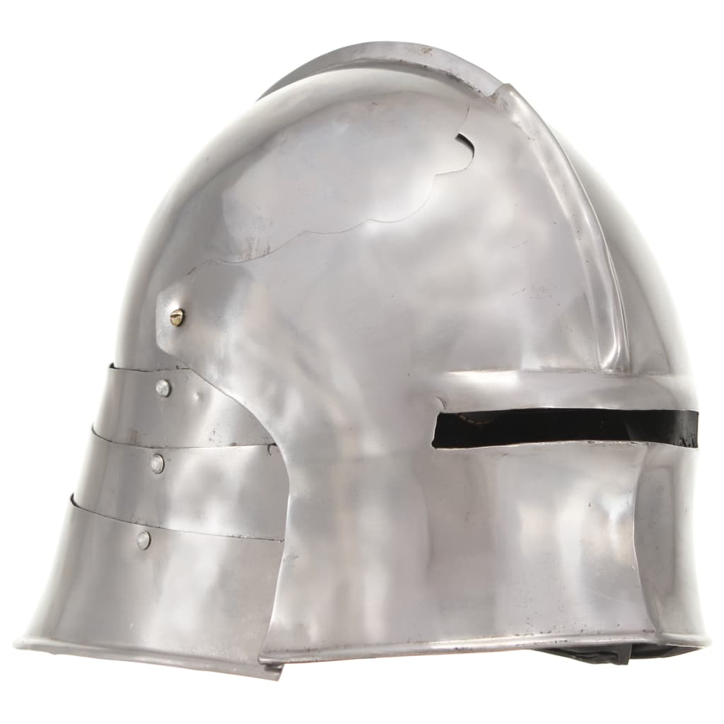 Vetonek Réplica de casco de caballero medieval antiguo LARP acero plata