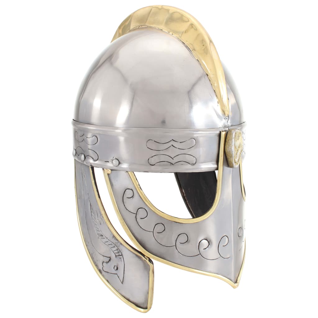 Vetonek Réplica de casco Beowulf antiguo LARP acero plateado