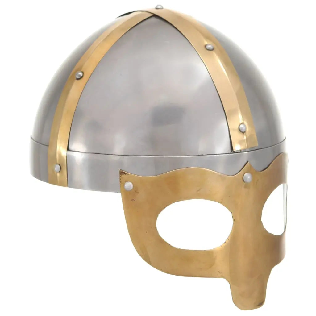 Vetonek Réplica de casco vikingo antiguo LARP acero plateado