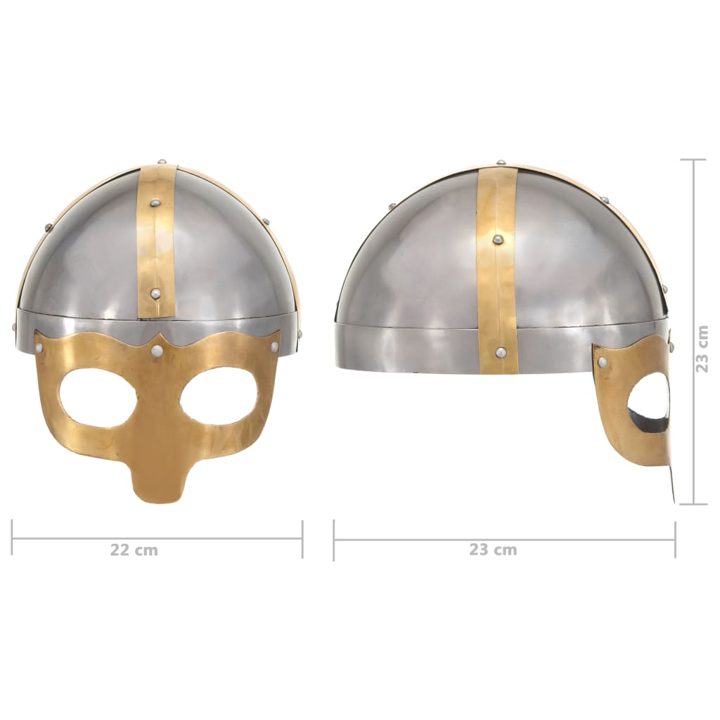 Réplica de casco vikingo antiguo LARP acero plateado