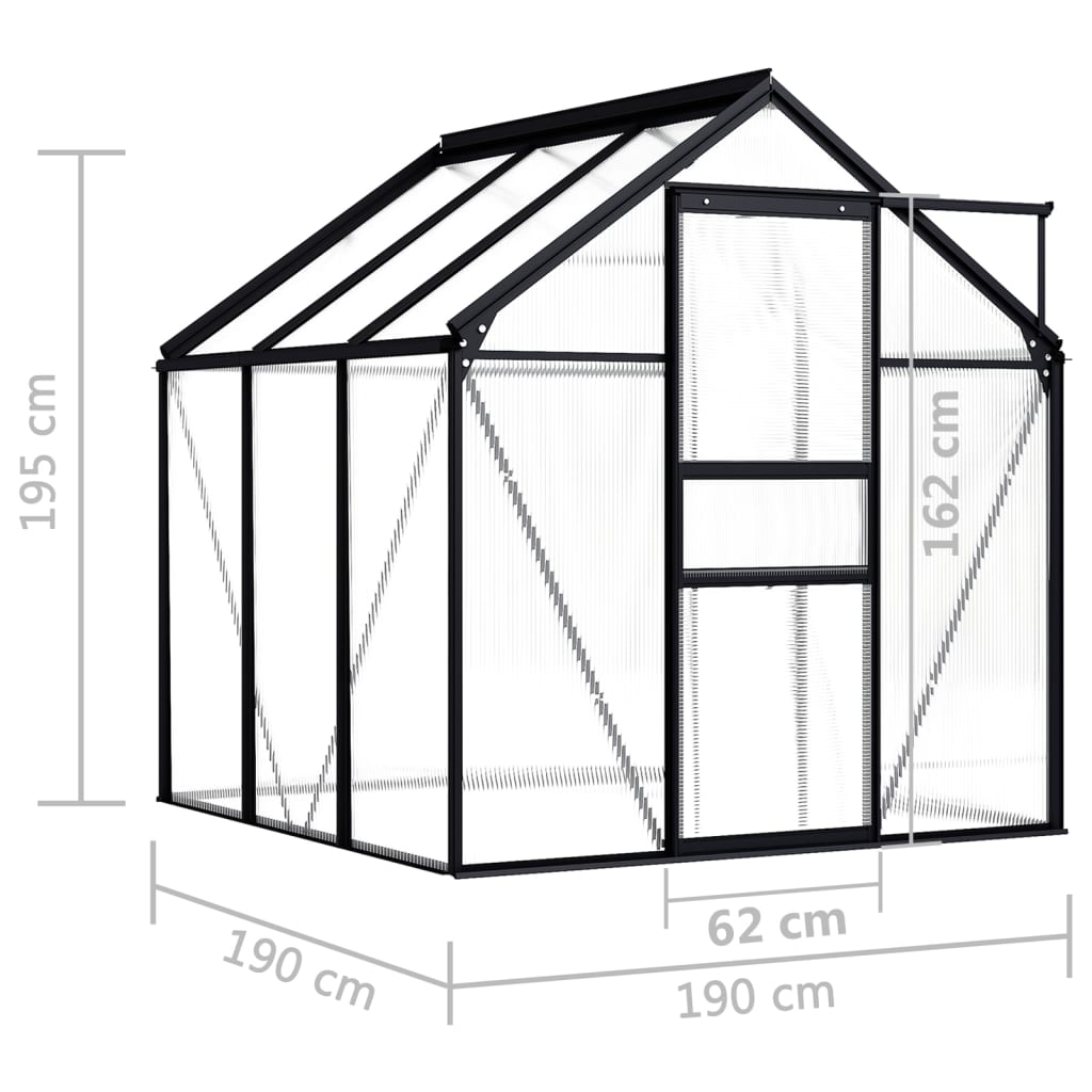 Invernadero de aluminio gris antracita 3,61 m² vidaXL