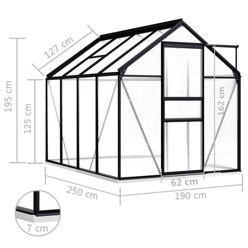 Invernadero con marco aluminio gris antracita 4,75 m² vidaXL